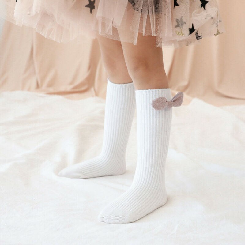 Newborn Baby Stockings Solid Girl Boy Infant Knee High Socks Autumn Winter Warm Kids Ribbed Bowknot Leggings