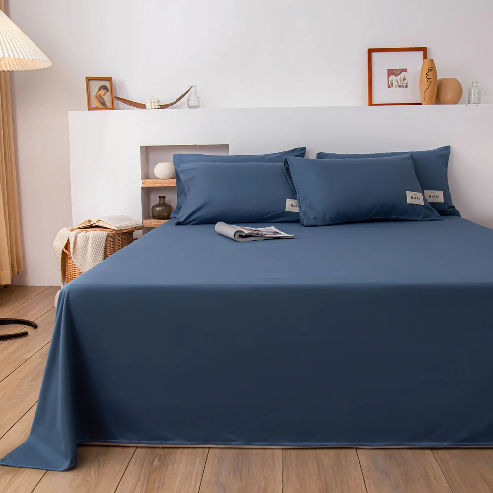 Weiche Bettwäsche für zu Hause, flaches Bettlaken für Doppelbett, einfarbig, einfarbig, obere Bettlaken, flache Bettwäsche für Einzelbett/Königin/König: Volle / Blau