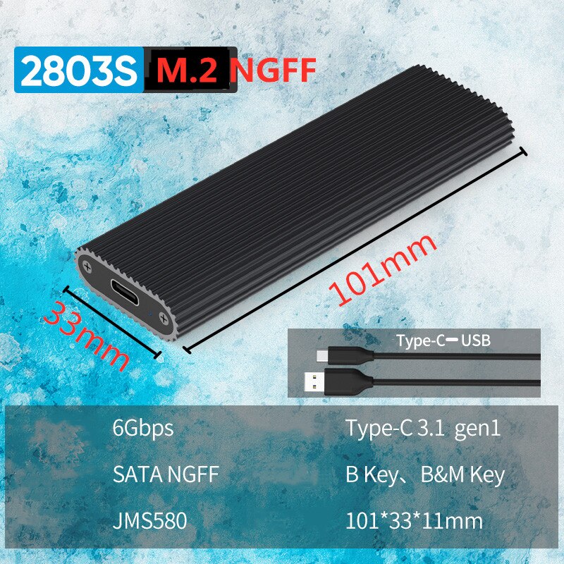 M.2 SATA NGFF m.2 ssd caso portatile SSD Hard Disk Enclosure Tipo c USB 3.0 2242/2260/2280 SSD Enclosure alluminio SSD Caddy: M2803SC-A