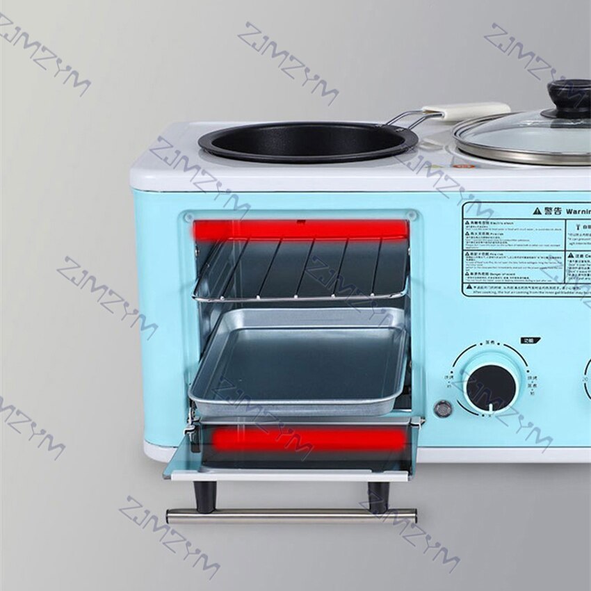 Electric 3 In 1 Breakfast Machine 1200W Multifunctional Oven Mini Bread Toaster Sandwich Fry Pan Food Steamer Pot Boiler