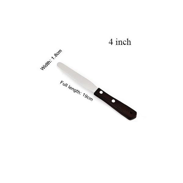 4/6/8 Inch Rvs Cake Gebak Spatel Houten Handvat Cake Tool Gebak Tool Praktische Keuken Accessoires: Straight 4 inch