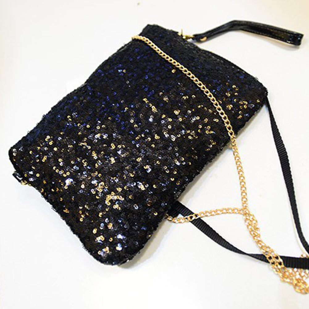 Sac à bandoulière avec sangle détachable pour femme, sac à paillettes de soirée, fermeture éclair, noir, or, argent, chaîne à paillettes, à la , #734