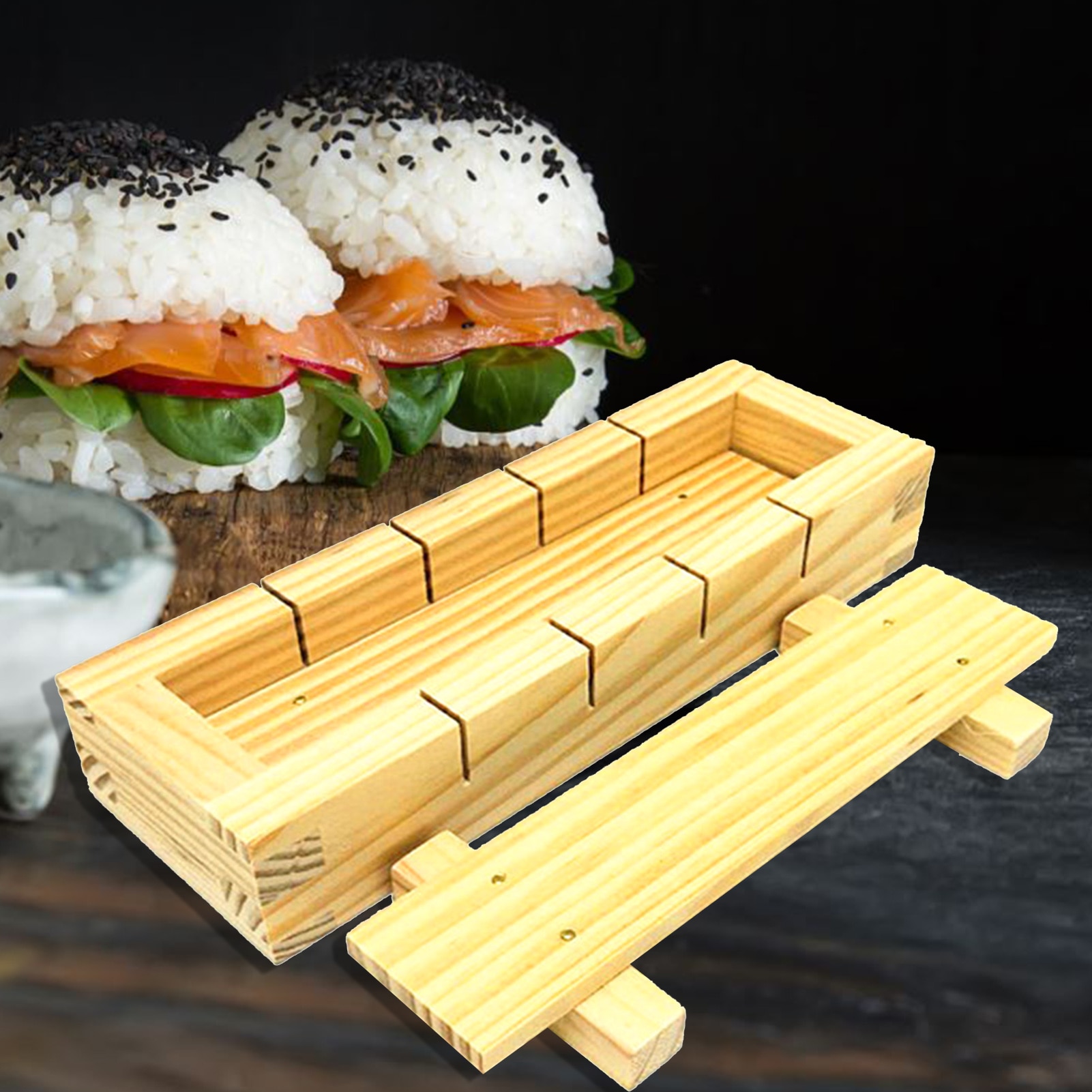 Bamboo Wooden Rectangular Sushi Press Mold Box Sushi Making Kit DIY Sushi Rice Roller Molds Sushi Kitchen Making Tools