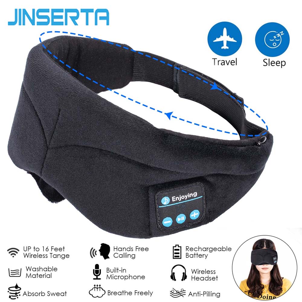 JINSERTA Bluetooth Headphone Sleeping Eye Mask Wireless Music Bluetooth Sleep Eye Shades Headset Support Handsfree Washable