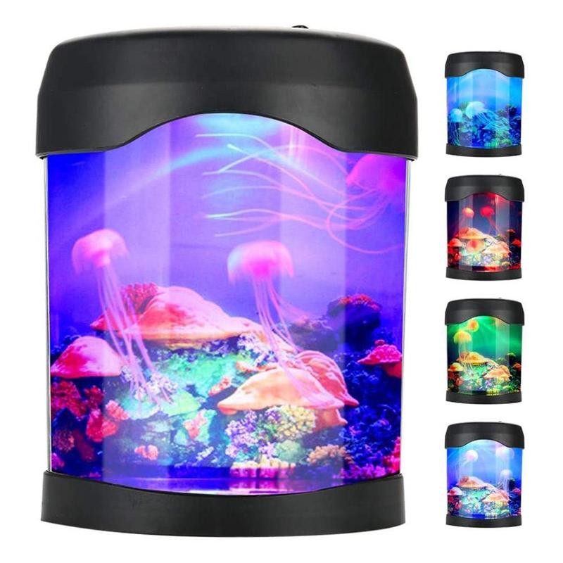 Mini Aquarium Jellyfish Lamp Night Home Decor USB Connection Artificial Fish Lighting Tank Changing LED Electric Color Bedr Z3P1