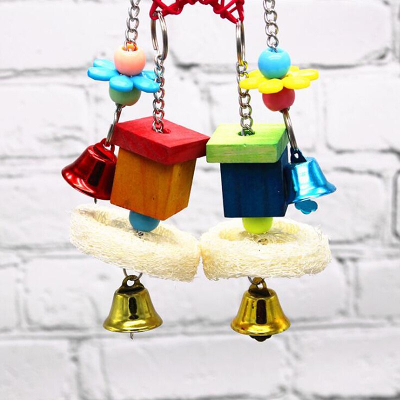 Colorful Parrot Toy Wooden String For Birds Playing Biting Climbing Wood Hanging Parrot Toy Healthy Bite Chewing Pet Supplies