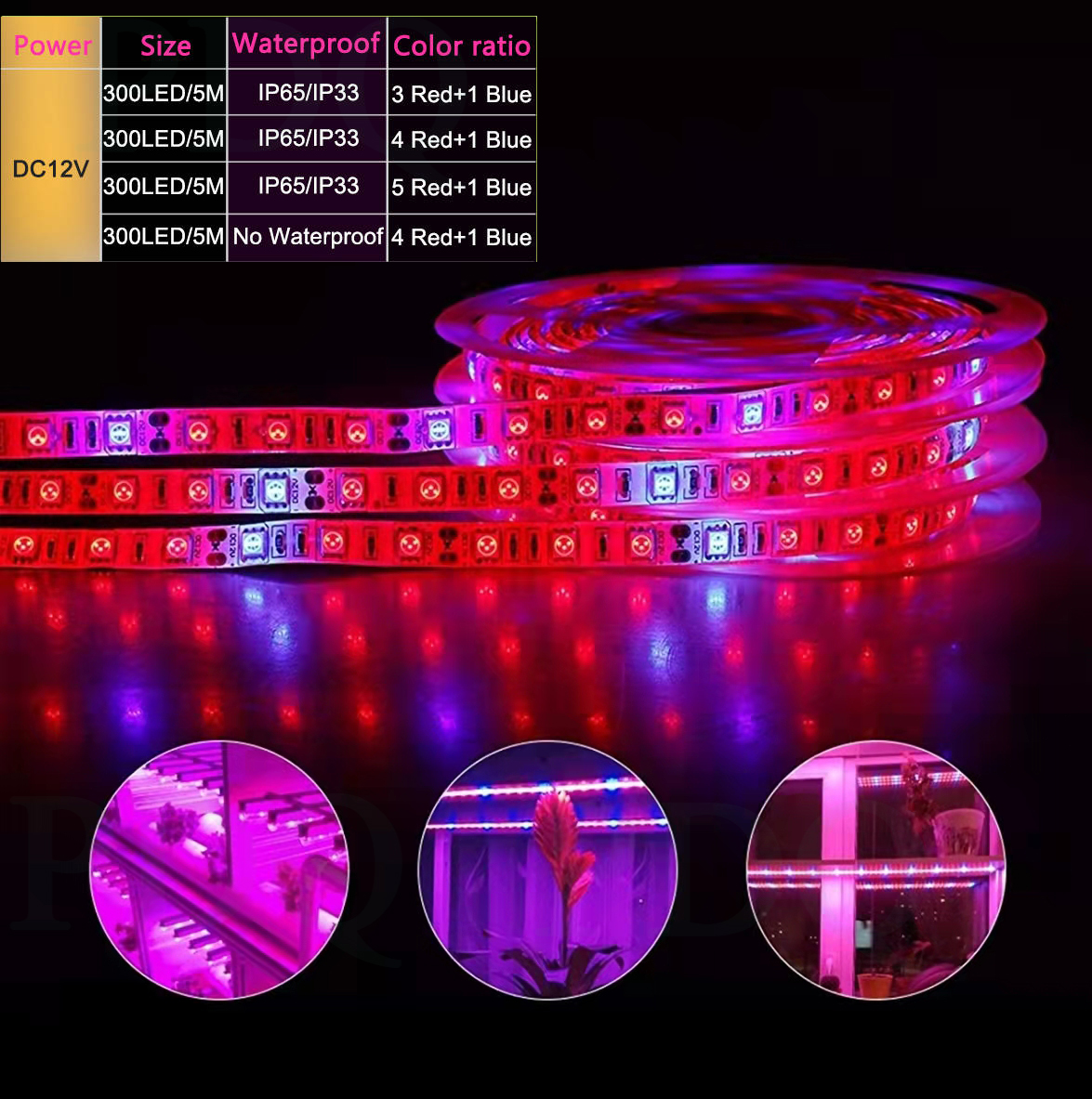 LED Grow Light Full Spectrum 5M Phyto Lamp SMD 5050 Waterproof Growth Lamp For Greenhouse Hydroponic Plant Growing+Power adapter