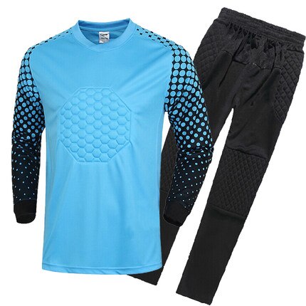 The Latest Long Sleeve Goalkeeper Shirts Child Goalkeeper Suits Breathable Soccer Kids Soccer Sets Sport Training Suit: Blue / L