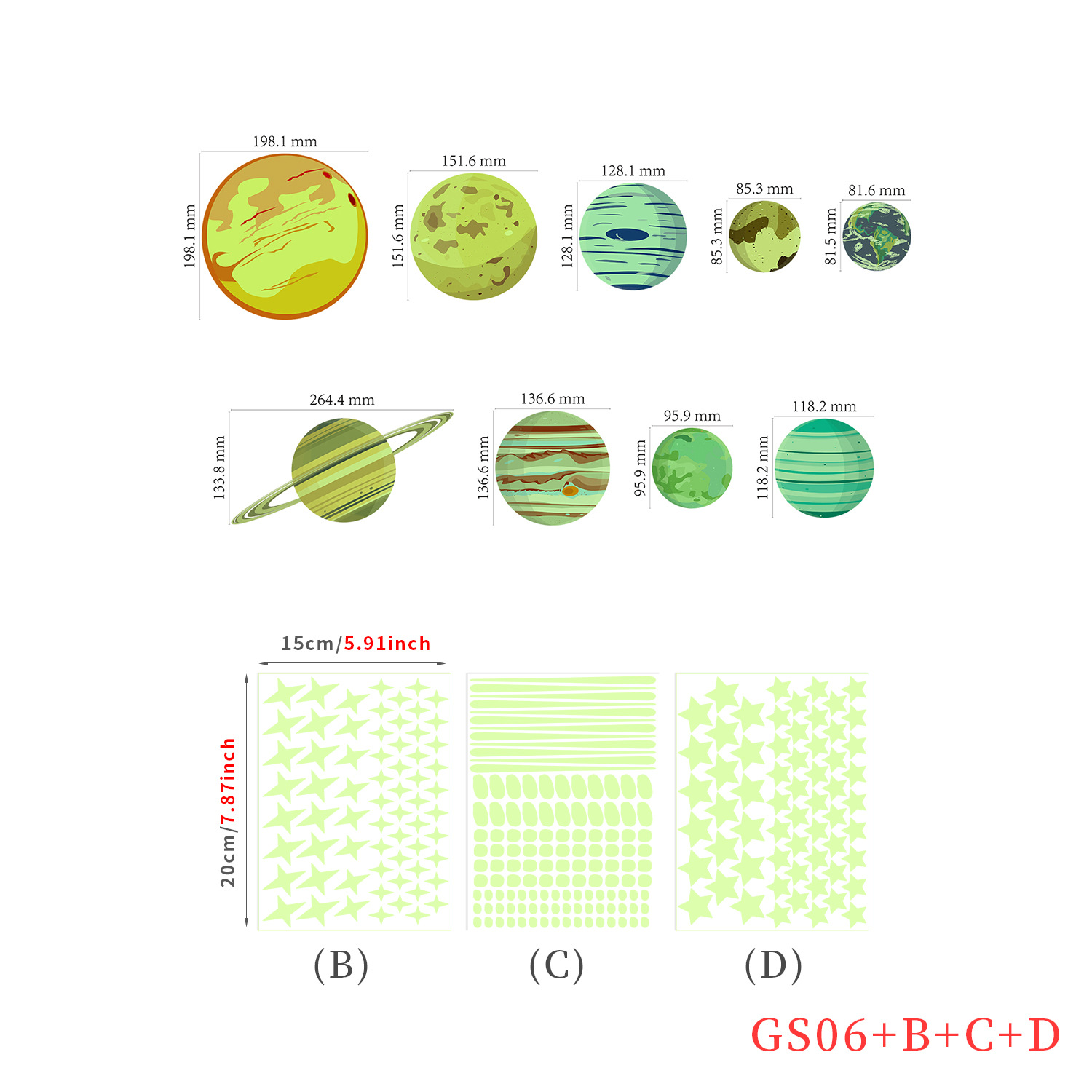 Cartoon Luminous Wall Stickers Home Decor Kawaii Moon Star Animal Wallpaper Kids Room Mural Nursery Poster Bedroom Decoration: Gs-06 set