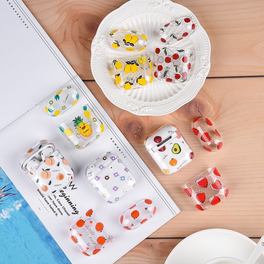 Frutas pc caso duro para airpods 2 1 fone de ouvido casos para airpods claro transparente capa do fone de ouvido
