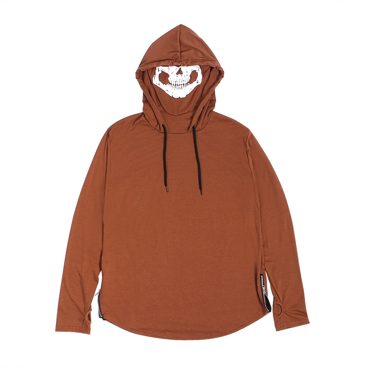 Brand Mens Casual Solid Color Mens Gym Sports Thin Hoodie Long Sleeve Hoodies With Mask Sweatshirt Casual T-Shirt: L / Brown