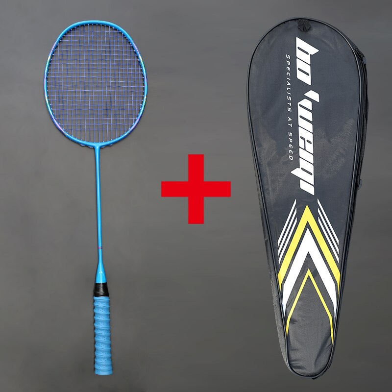 Super Light 8U Full Carbon Fiber Badminton Rackets With Bags String Racket Strung Padel Sports For Adult Kids: Blue