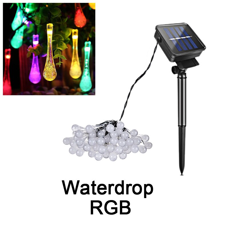 Udendørs solar havelys led plænelampe led string fe lys havelandskab belysning bryllupsfest juleindretning: Vanddråbe rgb / 7m 50 lysdioder