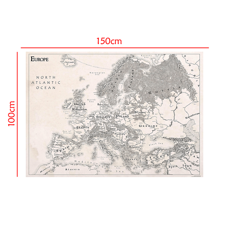 Simple Retro Europe Map Non-woven Canvas Painting 150x100cm Wall Art Poster for Office Home Wall Decoration School Supplies