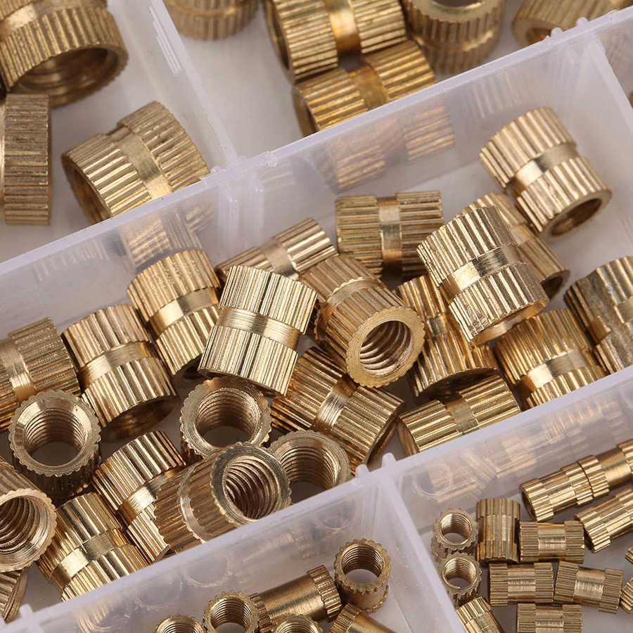 210pcs 8sizes M2-M10 Brass Cylinder Knurled Threaded Round Insert Embedded Nuts