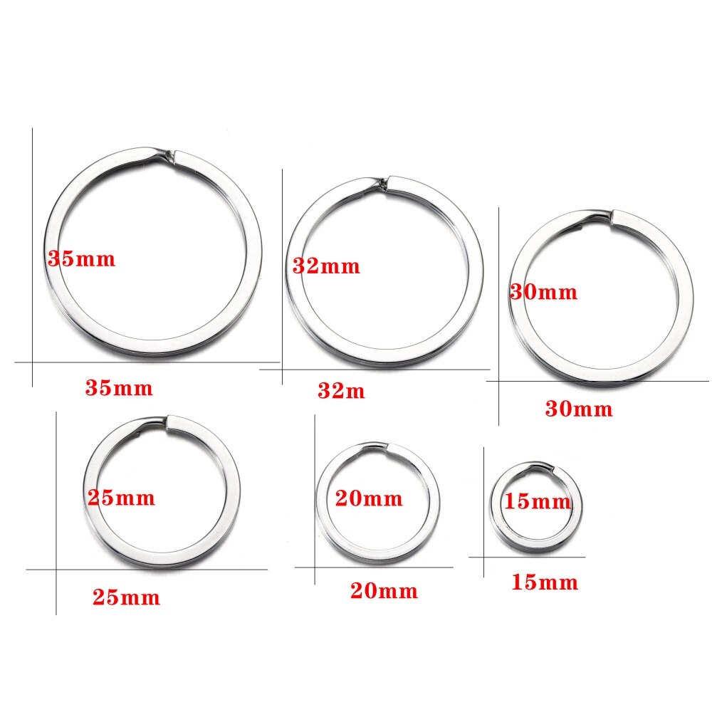 Llaveros redondos de acero inoxidable, llaveros de línea plana para llaveros, accesorios para fabricación de joyas DIY, 15-35mm, 10-20 piezas