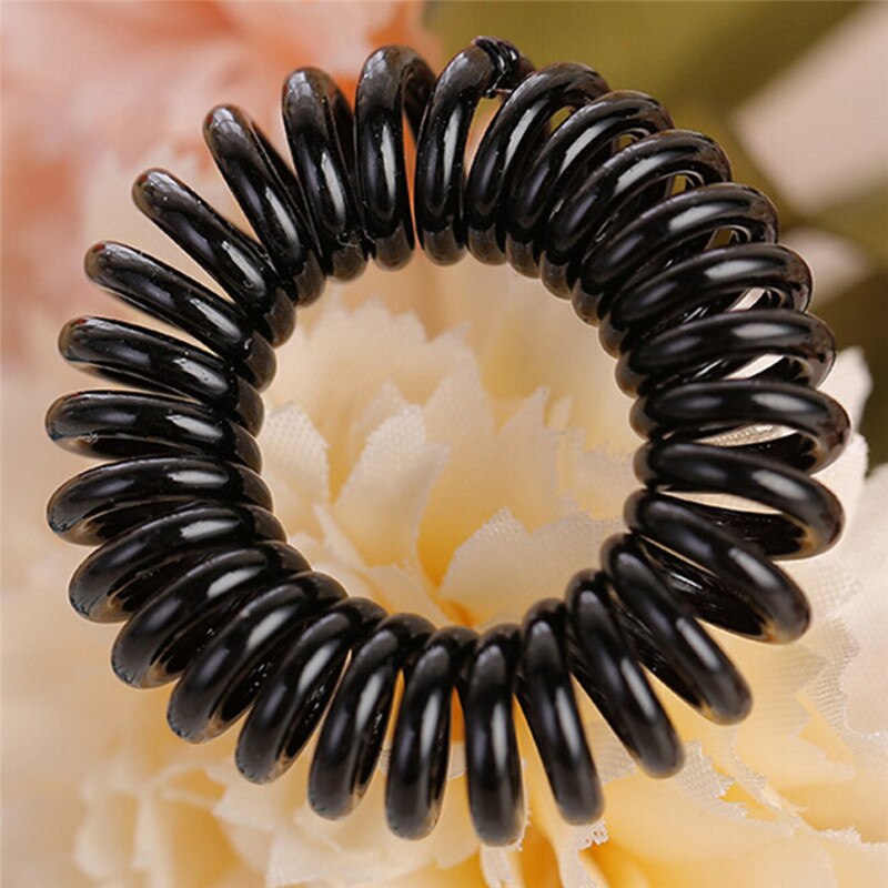 10 stk/parti gummibånd hovedbeklædning reb spiralform elastiske hårbånd piger hårtilbehør hårbånd tyggegummi telefontråd: Sort / S