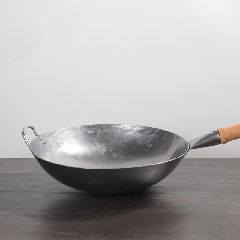 Master Star Traditional Iron Wok 100% Handmade Deep Wok Wooden Handle Non-stick Wrought Iron Kitchen Cookware
