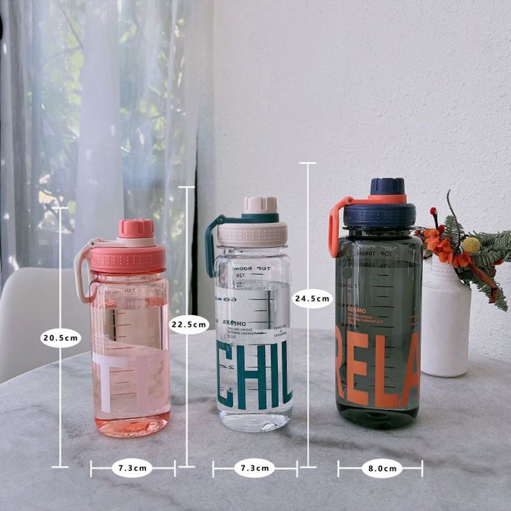 0.6l/0.8l/1l store vannflasker i plast, lekkasjesikker, lettvekter med håndtaksstropp, gjennomsiktig drikkeflaske