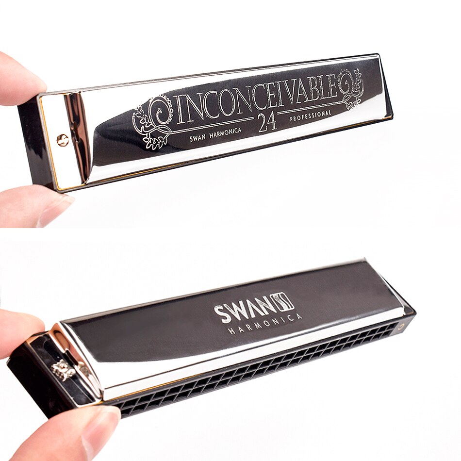 SWAN 24 Holes Tremolo Harmonica C Key Polyphony Harmonicon Octave-tuned Mouth Organ Harmonica with box