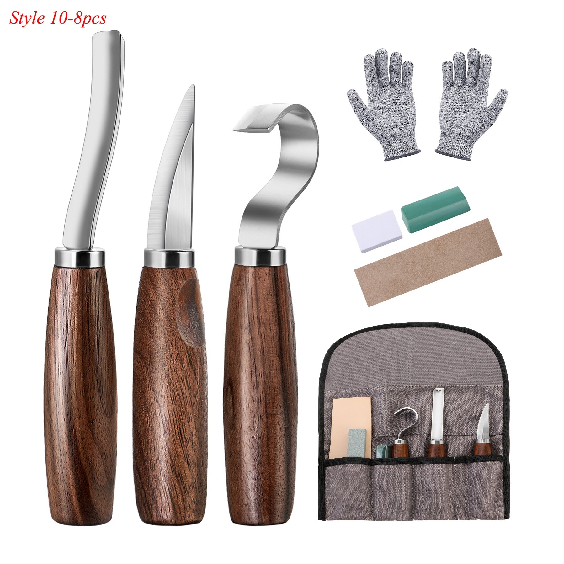 Wood Carving Tools Set Hook Carving Knife Kit for Beginners Detail Wood Knife Whittling Resistant Gloves Leather Sheath: Clear