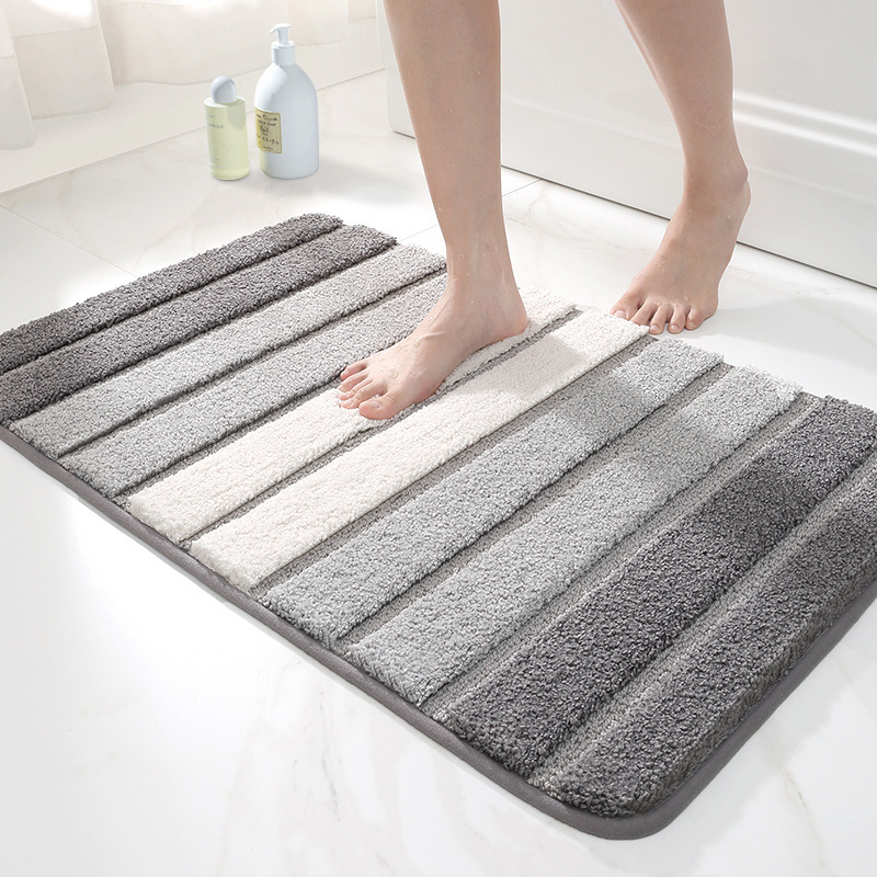 Striped Bathroom Mats Thickened Long Hair Floor Carpet Toilet Door Absorbent Bathroom Tub Mat Kitchen Rug Non-slip Foot Pad: WHITE / 1600MMx2300MM