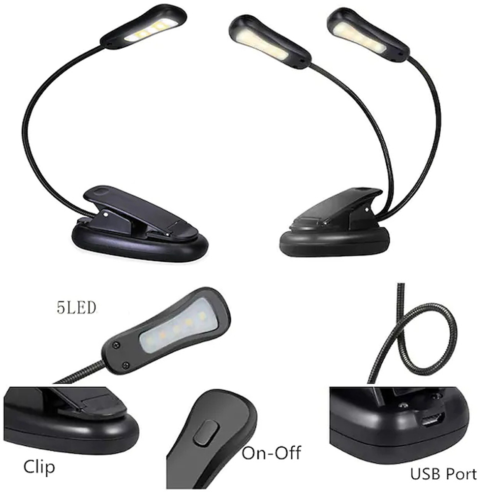 Rechargeable Book Light 10 LED Music Stand Lights Dimmable 3 Brightness×3 Color Light up 2 Full Pages Eye-Cared Clip on Light