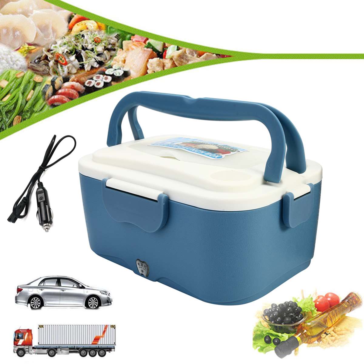 Elektrische Lunchbox Speisenwärmer Auto 3 In 1(12V/24V/220V) 1,5L mit Gabel Löffel 80W Abnehmbare Edelstahl Heizungs Lunchbox Elektrisch Brotdose Tragbarer Warmhaltebehälter für LKW Haushalt Camping