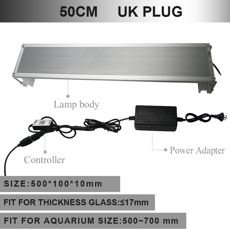 Zhongji 30-80Cm Rgb Led Aquarium Verlichting Plant Marine Vis Aquarium Lichtpunt Lamp Voor Aquarium Led Verlichting houder Timer: 50CM UK Plug