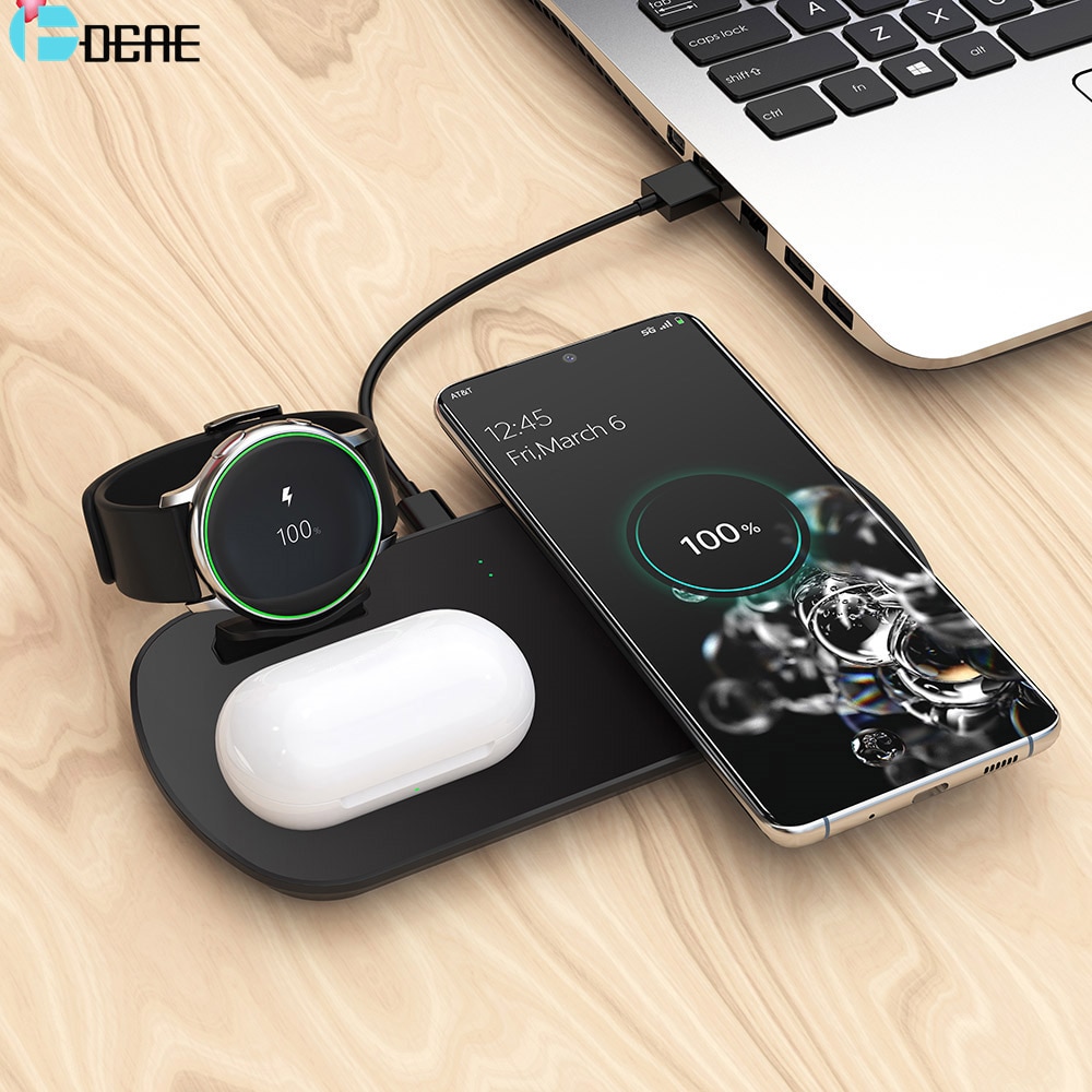 Dcae 3 In 1 Draadloze Oplader Voor Samsung Galaxy Horloge Gear Actieve Knoppen 10W Qi Snel Opladen Dock Station voor Iphone Airpods Pro