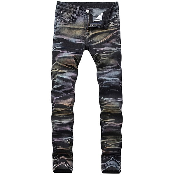 Mannen Gekleurde Stropdas En Dye Slanke Jeans Trendy Plus Size Geschilderd Denim Broek: Purple / 42