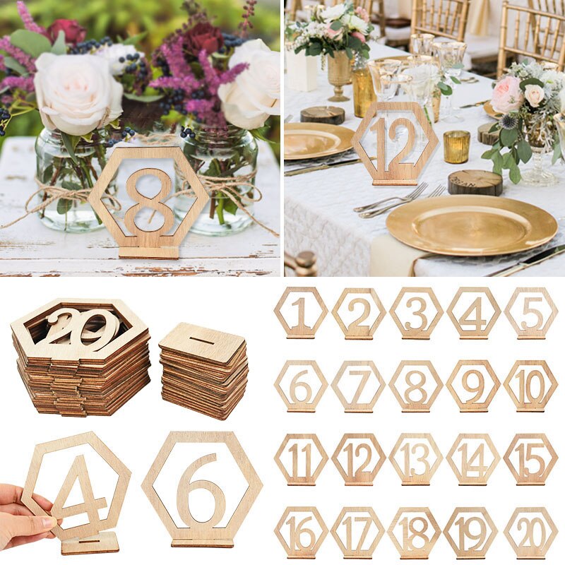 Letrero de madera con número para mesa, soporte hexagonal para tarjeta, boda rústica, compromiso, suministros de decoración para eventos y fiestas, 10 piezas