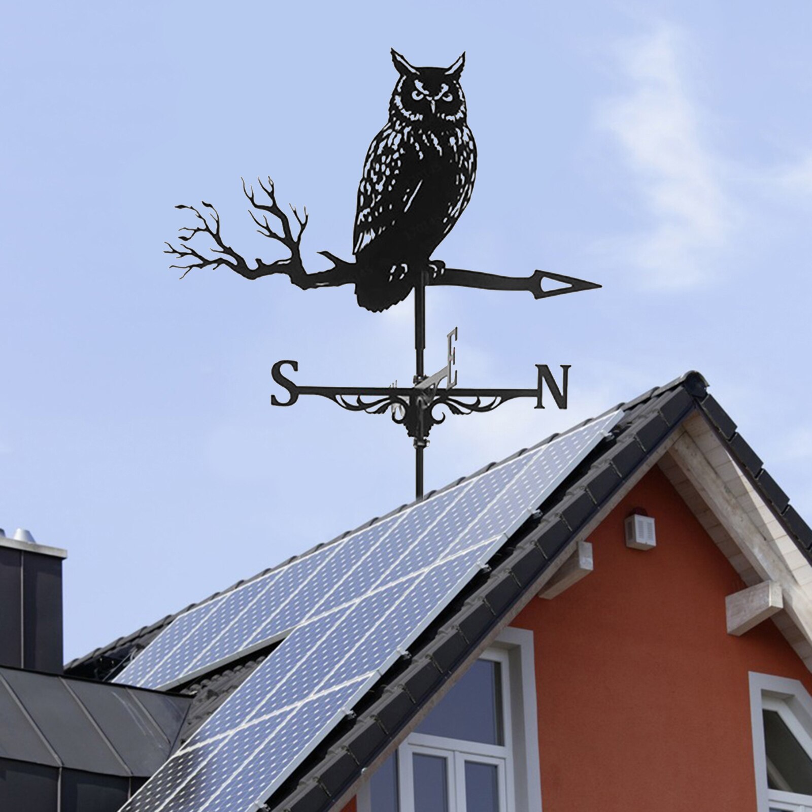 Girouette météo en fer pour ferme, hibou en fer, scène rétro, piquet de jardin, outil de mesure , montage sur toit de cour