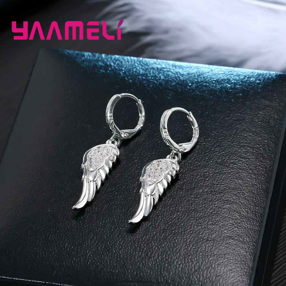 Angle aile 925 en argent Sterling pendentifs collier balancent boucles d'oreilles ensemble pour mariage femmes CZ Zircon fiançailles bijoux ensembles