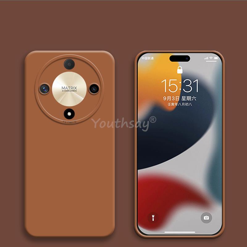 Hoesje voor honor  x9b met camerabescherming, vloeibare siliconen hoes, anti-telefoonhoesje voor honor  x9b  x9b: Bruin