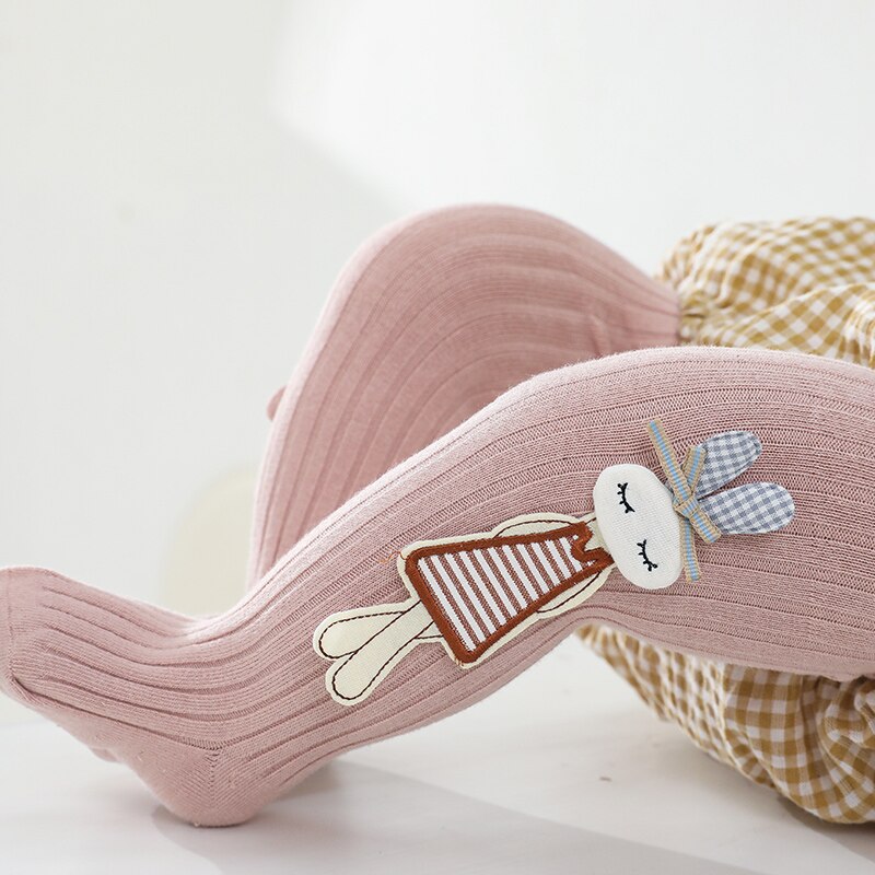 Girls Spring and Autumn Cotton High Elasticity Deodorant Korean Rabbit Eating Carrot Pantyhose: Pink / S