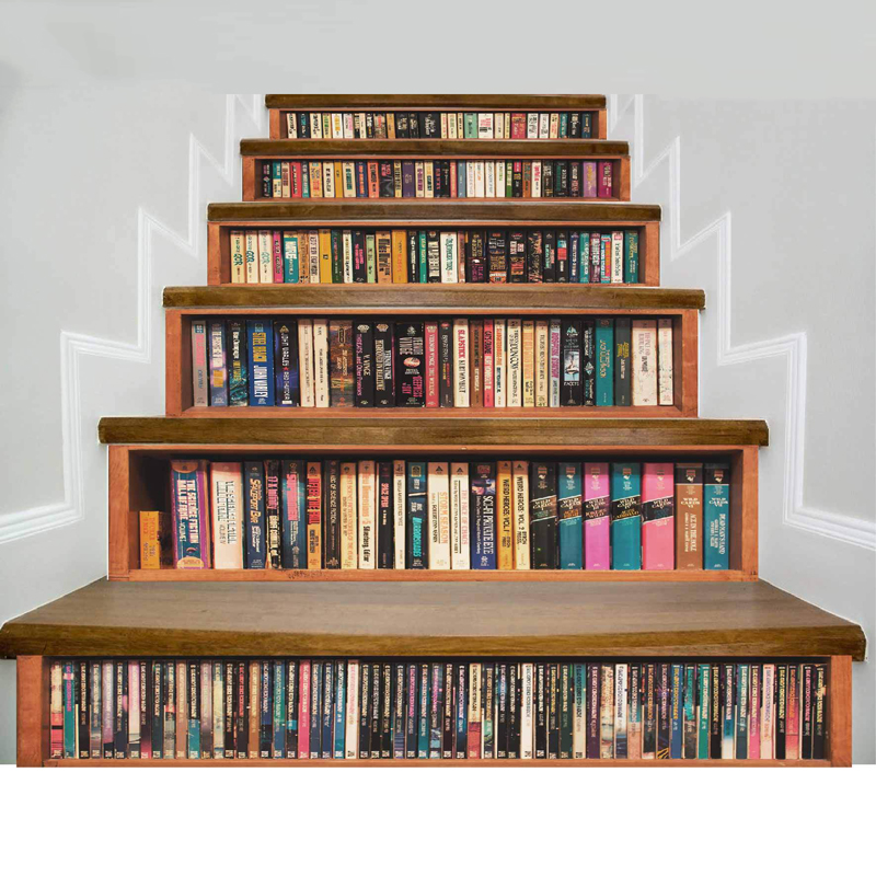 6Pcs/Set 3D Simulation Bookcase Stairs Stickers Removable Waterproof Attic Steps Home Decoration Sticker Mural