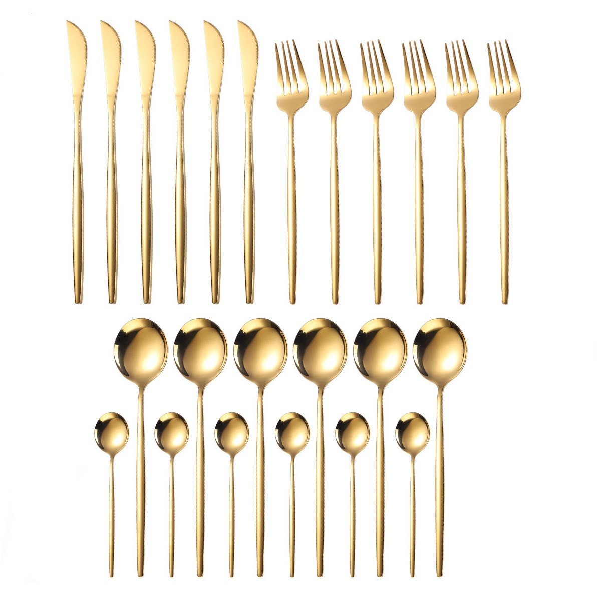 Guld servis set 24 delar gyllene bestick set rostfritt stål servis set bestick silver kniv gaffel sked box set