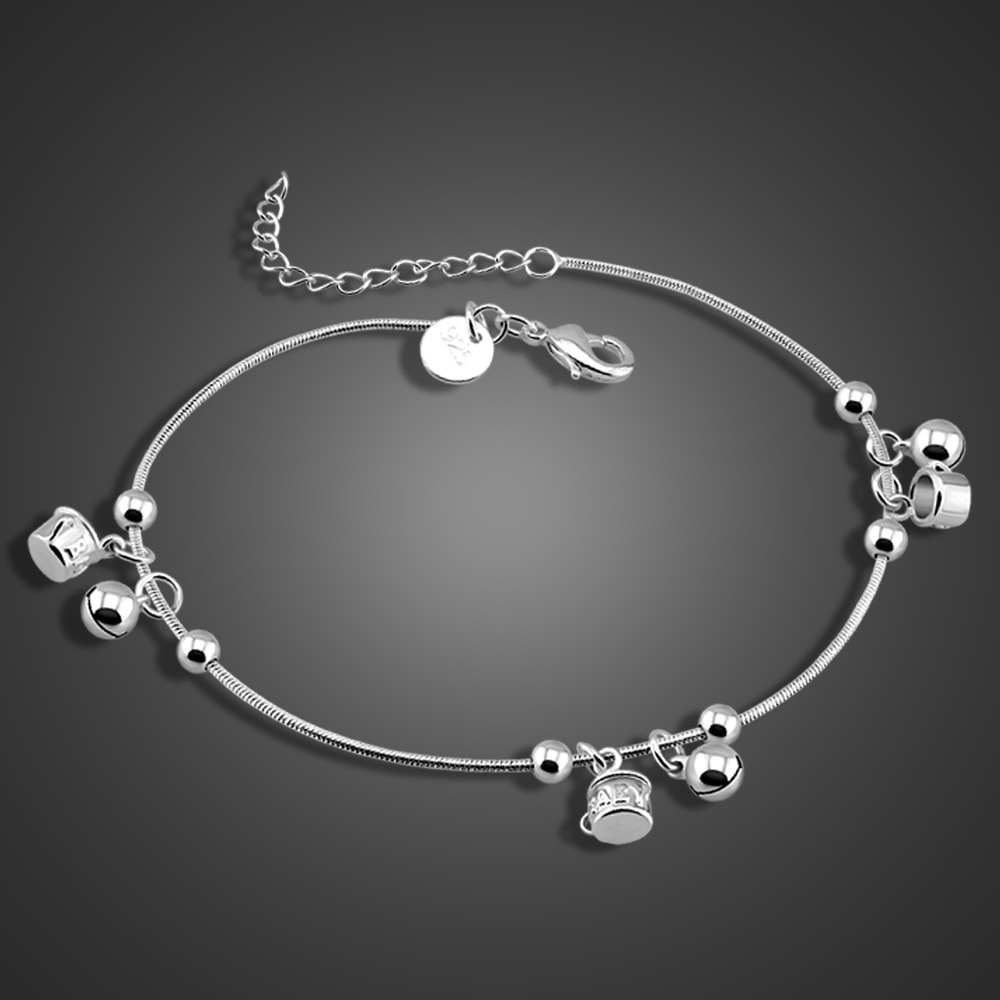 Fashion100 % – Bracelet de cheville en argent Sterling 925 pour femmes, bijoux mignons, tasse, cloche, pied, sandales pieds nus, plage, été,