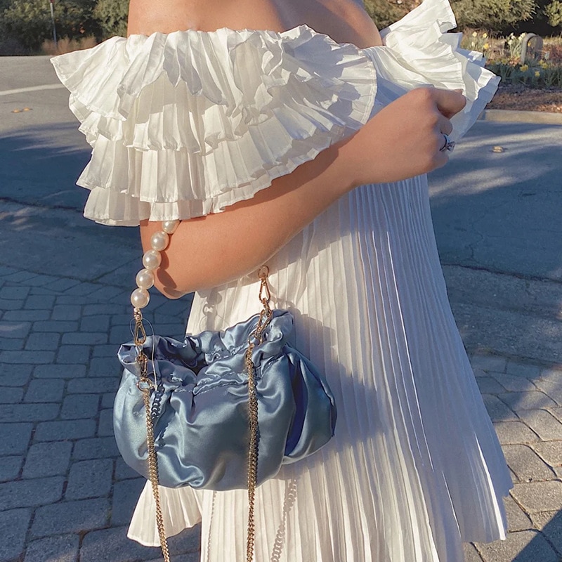 Schoudertas dames eenvoudige parel dumplings pakket dames persoonlijkheid satijn capaciteit handtassen tassen