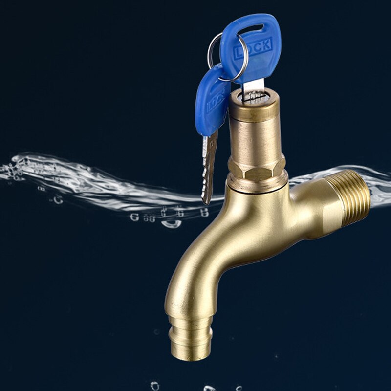 Vandhane med lås nøgle tyverisikring enkelt hul metal vaskemaskine vandhane til hjemmet  k888