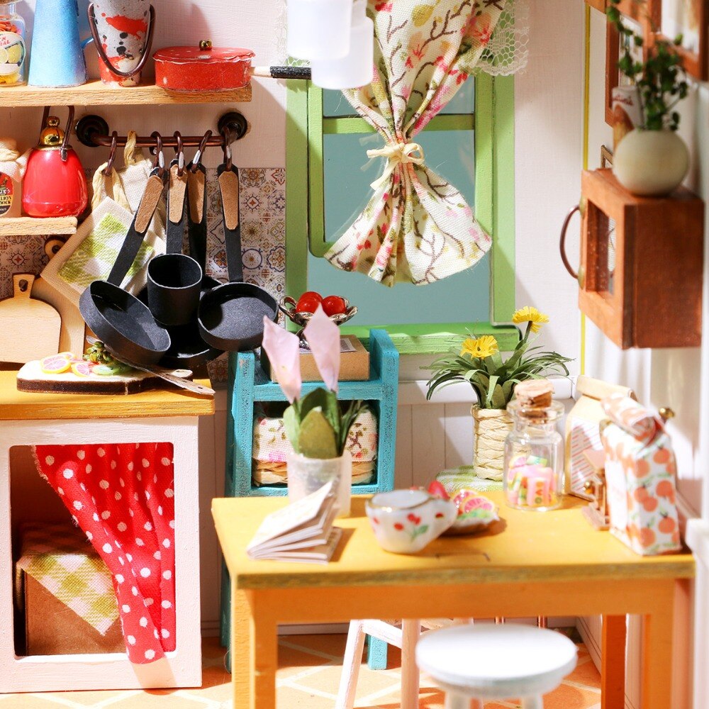 DIY Jason's kuchnia z meblami dla dzieci dorosły miniaturowy drewniany domek dla lalek modelarstwo budowlane zabawki robić domku dla lalek DG105