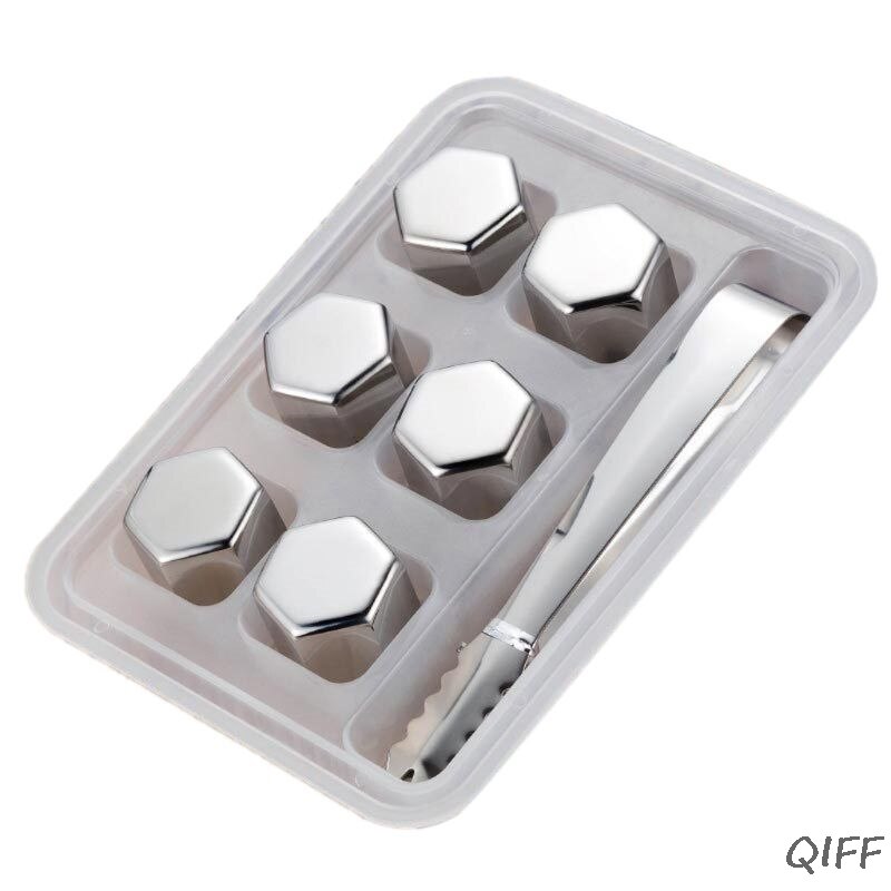 Hexagon Stainless Steel Ice Cubes Reusable Bar Whiskey Cooler Chilling Stones QX2E: C