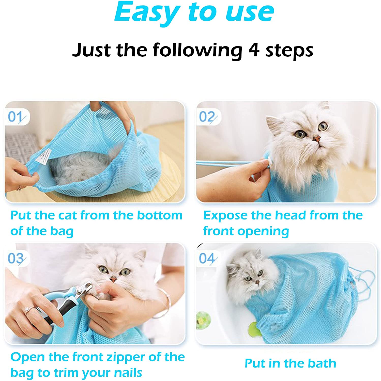 Upgrade Cat Grooming Bag Bathing Shower Mesh Bag Adjustable Breathable Polyester Anti-Bite Anti-Scratch Cat Restraint Bath Bag
