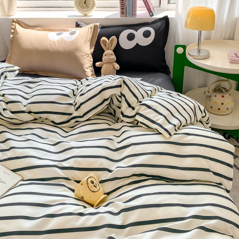 Parure de lit nordique verte à carreaux pour filles et garçons, housse de couette Double Queen Size, drap plat, taie d'oreiller, sans remplissage,