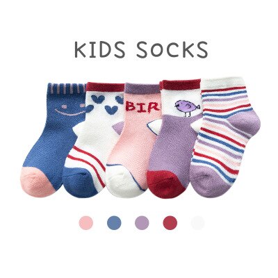 5Pairs kinder Socken Baumwolle kinder Socken Dünne Abschnitt Bär Kopf Sonne Cartoon Baumwolle Boot Socken Gestreiften Baby socken 1-12year: 2 / 1-6 Year