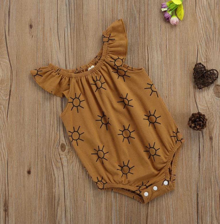 Newborn Baby Girls Boys Jumpsuits Sun Printed Ruffles Short Sleeve Rompers Outfits 0-18M