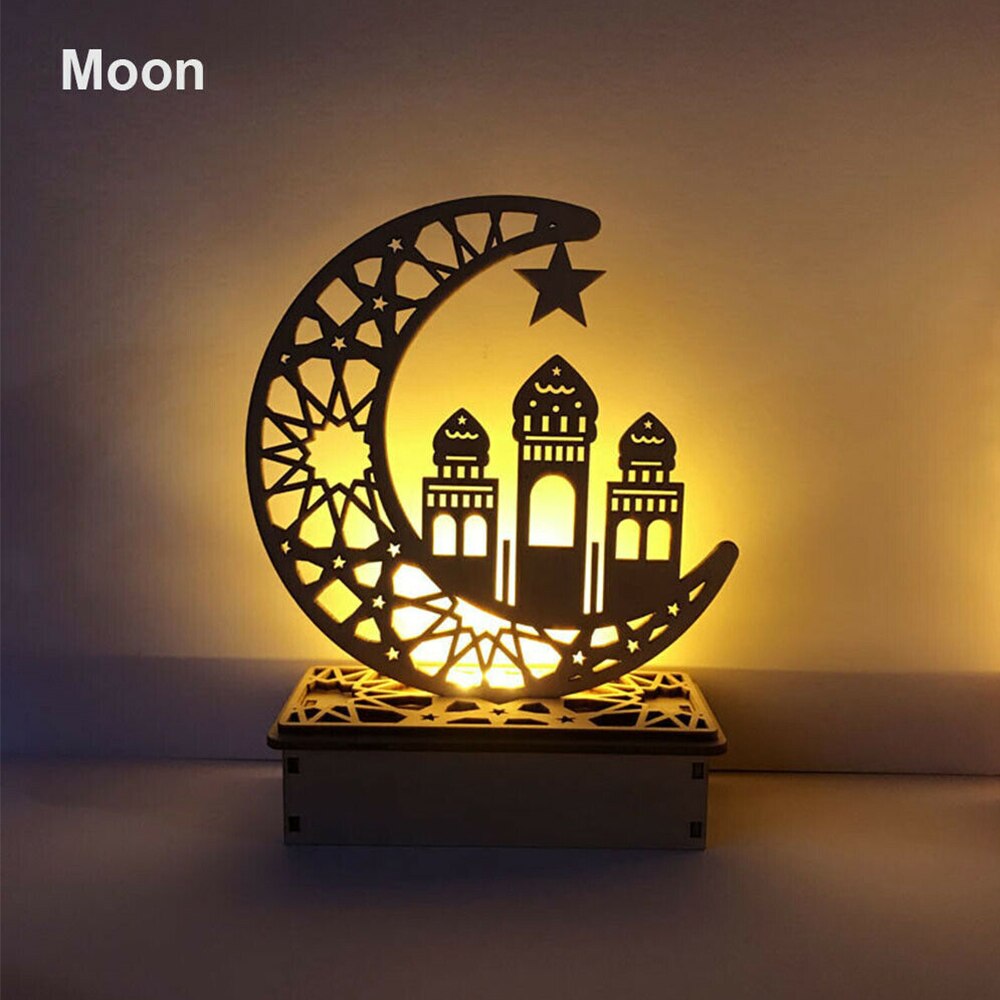 Led Houten Eid Mubarak Plaque Moon Star Ramadan Ornament Moslim Decor Hanger: 1