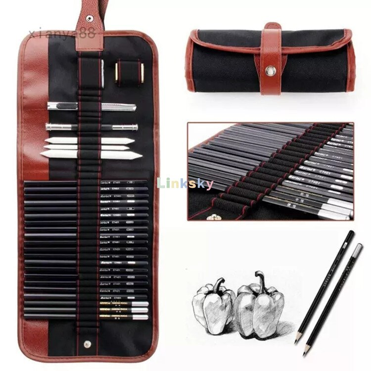 Marie's Sketch Pencil Set Sketching Drawing Kit,Wood Pencil Pencil Bags for Painter School Students,Art Supplies