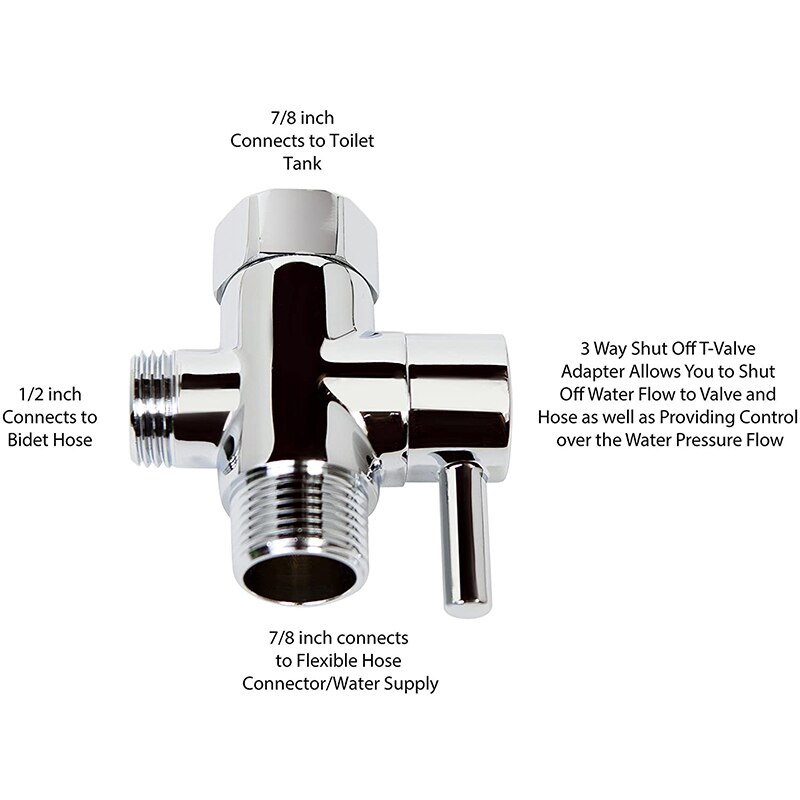 Lohner Bathroom Toilet Bidet Filling Valves Brass T Adapter Diverter Chrome Plated Shattaf Sprayer Control Water Stop Valve